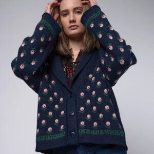 THE GREAT Bloom Lodge Cardigan Navy S Luxury Alpaca Oversized Sweater Designer